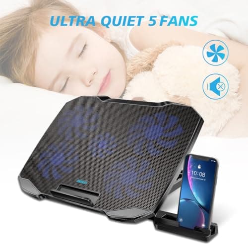 Laptop Cooling Pad Laptop Cooler Stand, Laptop Fan Cooling Pad for 12-15.6 Inch Laptop Notebooks, 5 Quiet Fans, 5 Angle Adjustable Laptop Cooling Stand (Black)