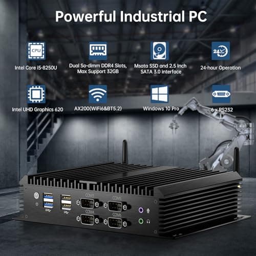 Thdeukoty Fanless Mini PC, Industrial Desktop Computers Windows 11 Pro, HTPC i5-8250U up to 3.4Ghz, 16G DDR4 RAM 256G SSD/COM/USB 3.0/4K/HDMI/VGA/2.5G LAN/WIFI6/BT 5.1/Full Metal Case/Auto Power On
