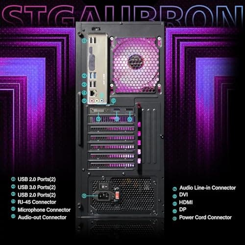 STGAubron Gaming Desktop PC, Intel Core i7 up to 3.9GHz, GeForce GTX 1660 Super 6G, 32G RAM, 1T SSD, 600M WiFi, BT 5.0, RGB Fan x6, RGB BT Sound Bar, Windows 10 Home