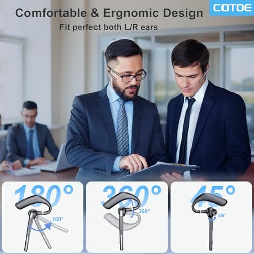 Bluetooth Headset V5.3, Wireless Earpiece with 500mAh Charging Case Hand-Free Headphones Noise Canceling Mic for Office/Driving/Business