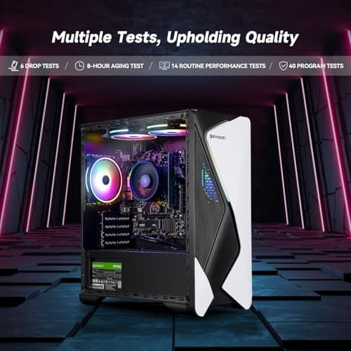Gaming Desktop PC – AMD Ryzen7 5700G 3.8GHz, AMD Radeon Graphics（Integrated ）, 1TB NVME PCIe Gen4 SSD, 16GB DDR4 RAM 3200, 550W PSU, Windows 11 Home 64-bit Pre-Built PC（White & Black）