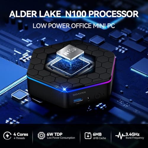 Mini PC, 12th Alder Lake N100 Linux Mini Computer (up to 3.4GHz), 16GB DDR4 RAM 512GB SSD Small Desktop Computer WiFi 6/4K Dual Display/USB3.2/BT5.2/Gigabit Ethernet for Home, Office, Business