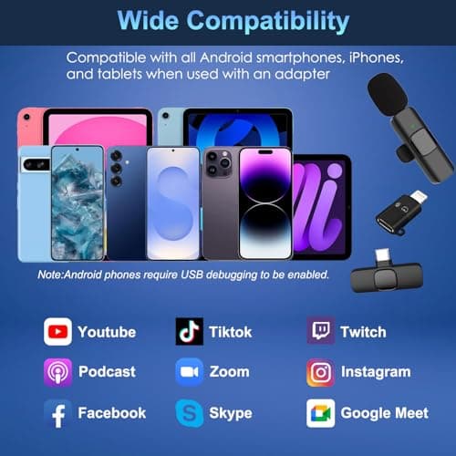 Wireless Lavalier Microphone for iPhone, iPad and Android Devices, Noise Cancelling,Bluetooth Mini Lapel Microphone for YouTube/Vlogging/Live Streaming/Tiktok/Interview