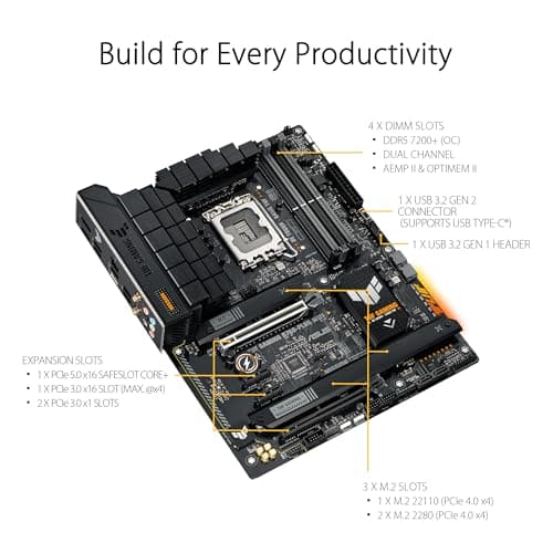 ASUS TUF GAMING B760-PLUS WIFI Intel B760 LGA 1700 ATX motherboard, Ready for 14th, 13th & 12th Gen Intel® Core CPU, 12+1+1 Stages, PCIe 5.0, 3x M.2, DDR5, 2.5G, USB 3.2 Type-C®, Thunderbolt 4™, USB4®
