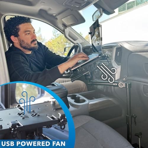 Mount-It! Universal Vehicle Laptop Mount for Cars, Trucks & Vans – No-Drill Installation, Adjustable Height, Full Motion Swivel, and Cooling Tray for Laptops Up to 17"