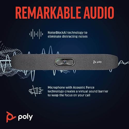 Poly Studio R30 4K Video Conferencing Bar (Plantronics) – Camera, Mic, & Speaker for Small Rooms – Automatic Camera Framing – Noise Reduction Technology – Works w/Teams, Google, Zoom –Amazon Exclusive
