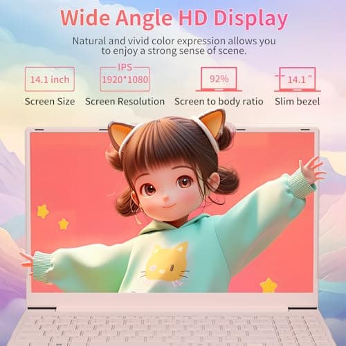 14.1" FHD Light Pink Laptops Business & Student Laptop Computer, 4-Core 2.9GHz N5095, 8GB RAM 512GB SSD Numeric Keypad, Standard HDMI Lightweight & Slim Portable, Win11 Pro, 2 Year Warranty