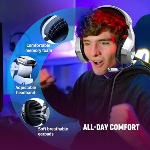 Gaming Headset for PC, Ps4, Ps5, Xbox Headset with 7.1 Surround Sound, Gaming Headphones with Noise Cancelling Mic, Over Ear Headphones for Switch, GEM Box, Atari 2600 System, Sega Game Gear