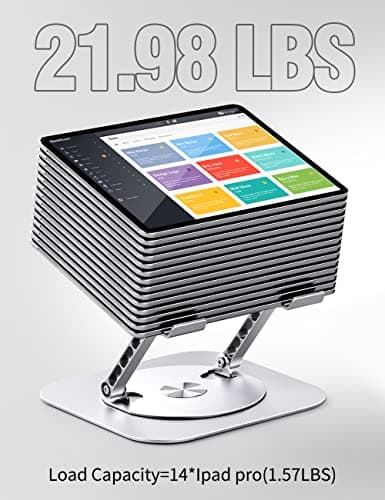 Adjustable Computer Stand with 360 Rotating Base, Ergonimic Foldable Laptop Riser for Desk Compatible with MacBook Pro/Air Notebook up to 16 Inches, Silver