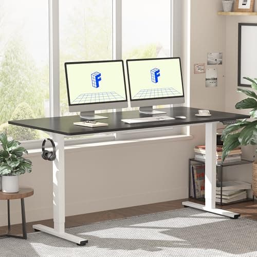 FLEXISPOT EN1 One Piece Standing Desk, 55 x 28 Inch Desktop Electric Adjustable Height Desk Home Office Computer Workstation Sit Stand up Desk (White Frame + Black Top, 2 Packages)