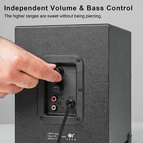 OROW S211 New USB-Powered 2.1 Multimedia Speakers System with Subwoofer,16W Computer Speakers,Strong Bass,3.5mm Audio Inputs,Great for PC/PS4/TV (Wooden)