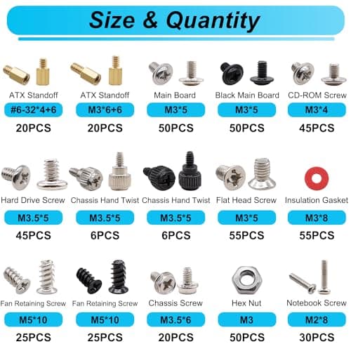 502PCS Computer Screws Assortment Kit, Motherboard Standoffs Screws PC Screws for PC Fan, PC Case, HDD Hard Drive, Laptop, SSD, CD-ROM, Used for DIY Installation & Repair of Computer Parts