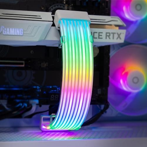 TECWARE Flex RGB, Cable Cover Kit, Light Up LED Strip Set for PSU Extensions, 5V 3 Pin ARGB Sync, Compatible with 8-Pin or 16-Pin GPU Cable, 24-Pin Motherboard Cable, White