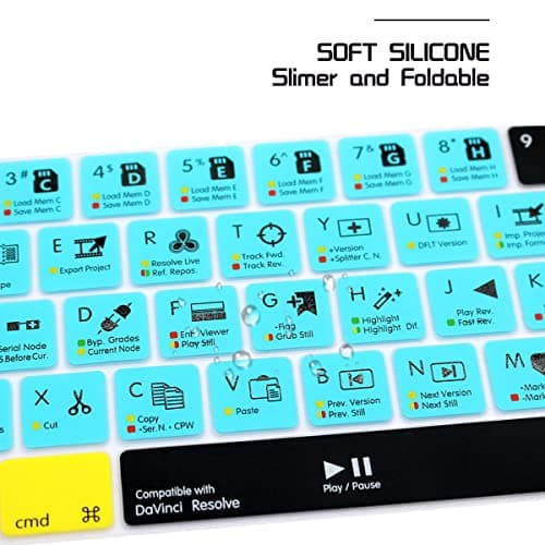 HRH Davinci Resolve Shortcuts Hotkey Silicone Keyboard Cover Skin for MacBook Pro with Touch Bar 13 Inch and 15 Inch(A2159/A1989/A1706,A1990/A1707) 2019 2018 2016 2017 Release US Version