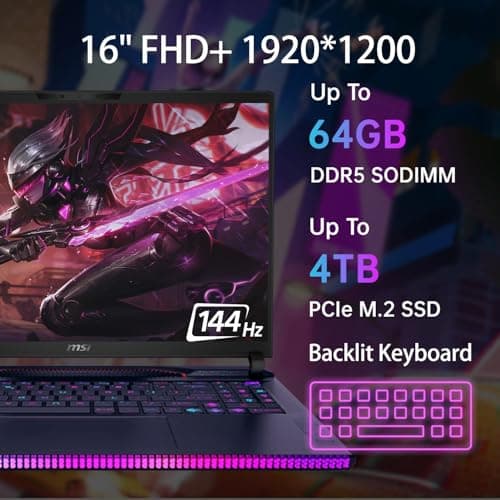 MSI Raider GE68HX Gaming Laptop, GeForce RTX 4070, 16" FHD+ Display, Intel 14 GEN Core i9-14900HX, 64GB DDR5 RAM, 4TB SSD, w/Office Lifetime & External DVD Drive, Win 11 Pro, Backlit KB, Wi-Fi 7