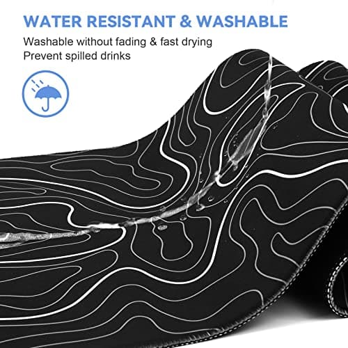 Mouse Pad Gaming Mousepad 31.5 x 11.8in Large Mouse Pad for Keyboard and Mouse with Anti-Slip Rubber Base, Keyboard Pad XL Mouse Mat for Home and Office（Black with White Topographic Line）