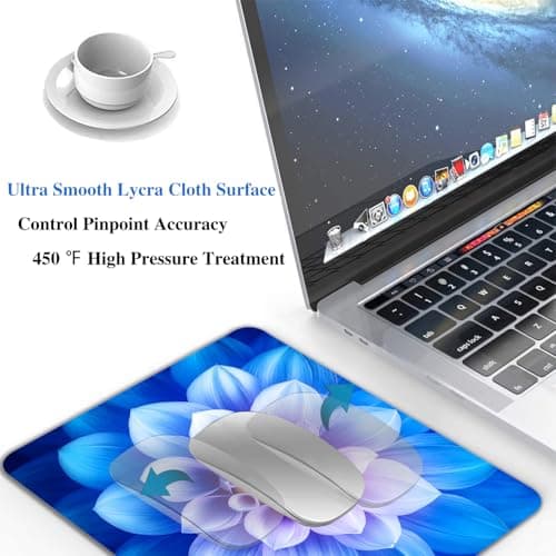 Blooming Blue Lotus Flower Mouse Pads for Desk, Portable Wireless Computer Mouse pad Small Design with Women, Non-Slip Rubber Base Laptop Mousepad 9.5" x 7.9" Smooth Surface for Office & Travel