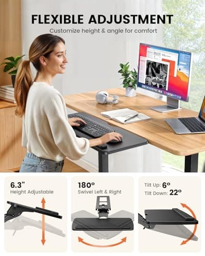 ErGear Keyboard Tray Under Desk, Height Adjustable Mouse & Keyboard Tray with Swivel & Tilt, Ergonomic Sliding KeyboardTray Slide Out for Typing, Black, 25"W x 9.8"D