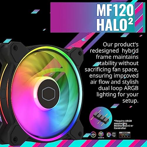 Cooler Master Hyper 212 Halo Black CPU Air Cooler, 120 Halo² PWM Fan, Dual Loop ARGB, Aluminum Top Cover, 4 Copper Heat Pipes, 154mm Tall, AMD Ryzen AM5|AM4, Intel LGA 1851|1700|1200 Brackets