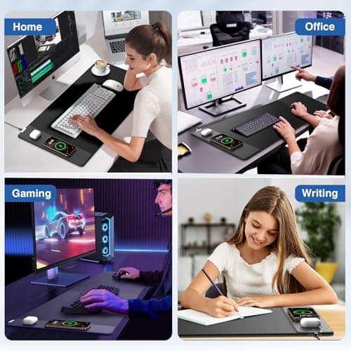 Wireless Charging Mouse Pad, 31.5"x15.8" Large Gaming Desk Mat with 15W Fast Charging, Ultra-Smooth Surface, Non-Slip Base, Waterproof Mousepad Keyboard Pad for PC, MacBook, Laptop, Black