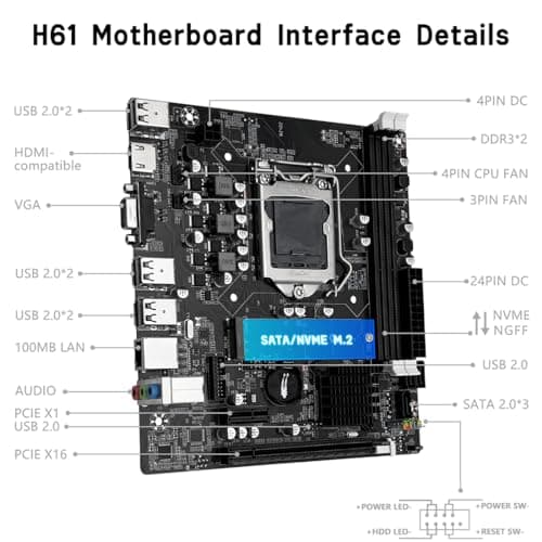 MACHINIST H61 LGA 1155 (Intel 2th/3th Gen) Gaming Motherboard, Flex-ATX Computer Motherboards Support PCIe 2.0, 100M LAN, DDR3, SATA M.2 for Intel i3,i5,i7/Xeon E3 V2/Pentium