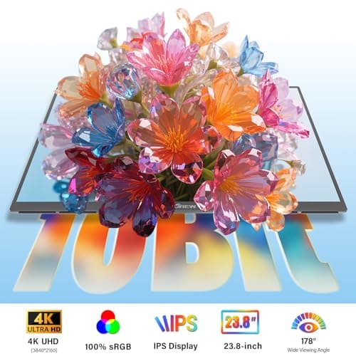 Innoview 23.8” 4K Portable Monitor, UHD (3840*2160) 100%sRGB IPS Speakers USB-C HDMI Work Home Second Monitor W/180°Adjustable Stand for Laptop, Desktop, Macbook, Phones, Tablet, PS5/4, Xbox, Switch