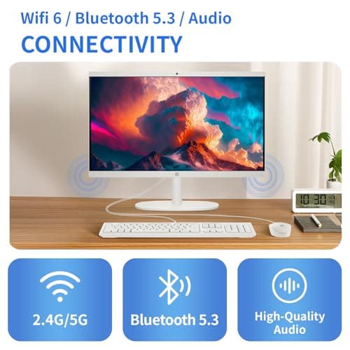 HP All in one Desktop PC with Office Lifetime License, 21.5" FHD Display, 32 GB RAM, 1 TB SSD, Intel Celeron J4025, Webcam, Intel Graphics, Wi-Fi 6, Bluetooth, HDMI, Windows 11 Pro w/RH- Accessories