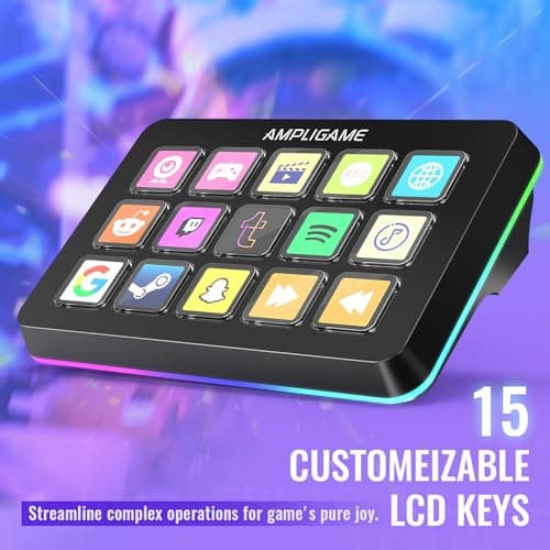 Fifine AmpliGame Stream Controller with 15 Macro Keys, Streaming Keyboard with Trigger Actions in OBS/Twitch/YouTube/Streamlabs, Shortcut Buttons Keypad Works with Mac and PC-D6