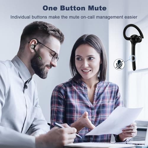Bluetooth Headset, Wireless Bluetooth Earpiece with 500mAh Charging Case 72 Hours Talking Time Built-in Microphone for iOS Android Cell Phone, V5.1 Hand-Free Headphones for Trucker, Office-Dark
