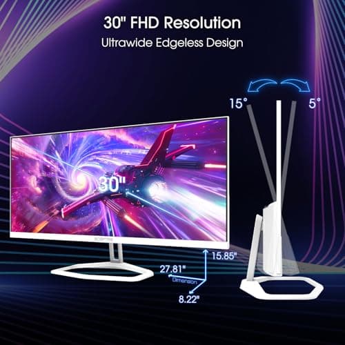 Sceptre IPS 30-inch Gaming Monitor 2560 x 1080 DisplayPort x2 HDMI x2 up to 210Hz 1ms Ultra Wide/Slim Build-in Speakers, Tesla-White 2025 (E305B-FU200TW)