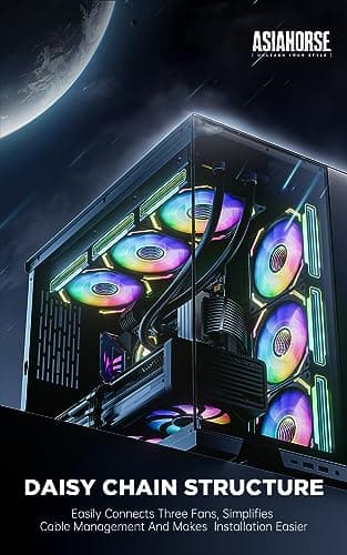 AsiaHorse COSMIQ 120mm PC RGB Fans Computer Case Fans, 5V 3-PIN Connector Daisy Chain PWM Cooling with Controller for Cases CPU Liquid Coolers (Black COSMIQ Forward, Black-3)
