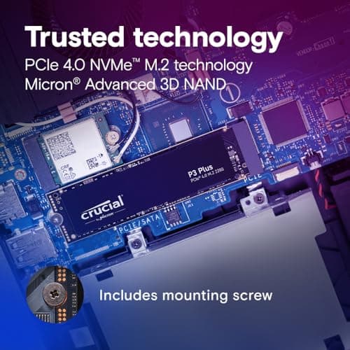 Crucial P3 Plus 1TB PCIe Gen4 3D NAND NVMe M.2 SSD, up to 5000MB/s - CT1000P3PSSD8