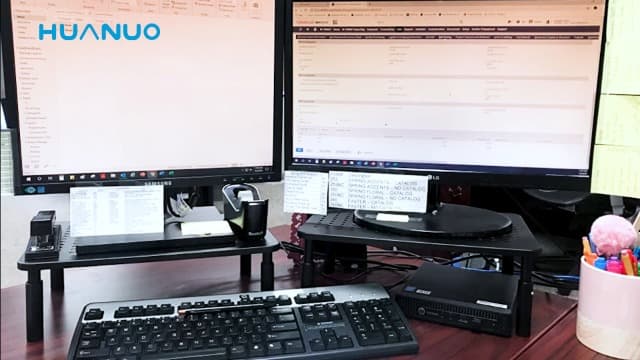 HUANUO Monitor Stand for Desk, Computer Monitor Stand Height Adjustable, Monitor Riser for 2 Monitors, Laptop Stand for Desk, 2 Pack, Black