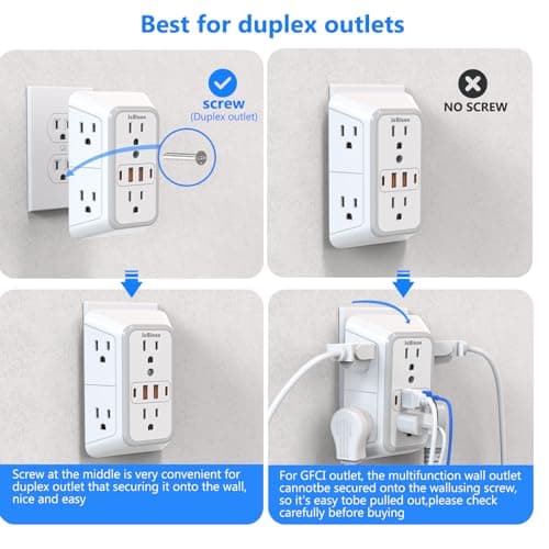 Outlet Extender Surge Protector - 6 Outlet Splitter with 4 USB Ports (2 USB C), Multiple Plug Expander Wall Charger, 3 Sided Multi Plug Wall Adapter Power Strip for Home Office Kitchen Travel