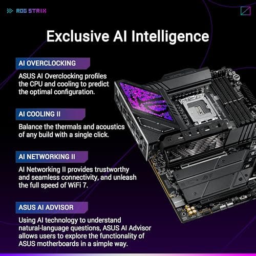 ASUS ROG Strix Z890-E Gaming WiFi Intel® Z890 LGA 1851 ATX Motherboard, Advanced AI PC-Ready, 18+2+1+2 Stages, DDR5, WiFi 7, 7X M.2, Thunderbolt™ 4, USB Type-C®, AI Overclocking, Cooling & Networking