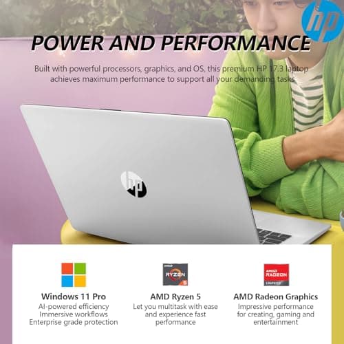 HP 2025 17.3 Touch Screen Laptop PC, 17 Inch Laptop Touchscreen, AMD Ryzen 5(6-Cores), 64GB RAM 2.5TB Storage (2TB SSD+512GB Docking Set), Windows 11 Pro Lifetime Office, 10-Key Number Pad