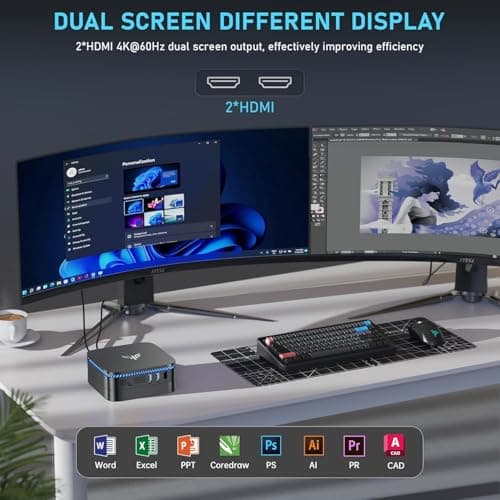KAMRUI AK1PLUS N95 Mini PC, Intel Processor N95 (up to 3.4GHz), 8GB DDR4 RAM 256GB M.2 SSD, Desktop Computer Support 2.5" SSD, Dual 4K, WiFi, Ethernet for Business, Office, Home