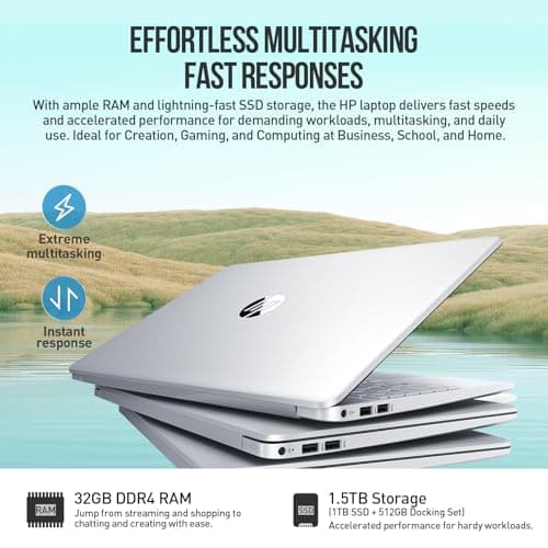 HP 15 Inch Laptop Computer, 15.6" FHD AMD Ryzen 5 Laptop with Lifetime Microsoft Office, Windows 11 Pro, 32GB RAM 1TB SSD+512GB Docking Set, Backlit Keyboard, 10-Key Number Pad
