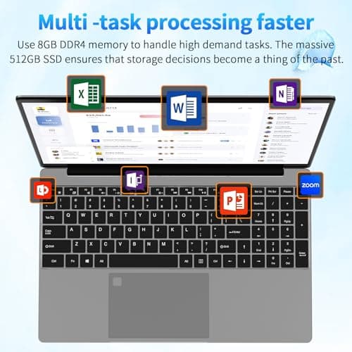 15.6'' Laptop Computer,1080P FHD Display,8GB RAM,512GB SSD, Intel N5095 CPU Business Laptop,Numeric Keypad,Backlit Keyboard,Fingerprint Unlock,SD Card Reader,Webcam, 5GWiFi, HDMI,Silver