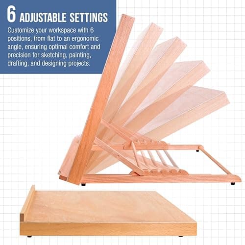 U.S. Art Supply X-Large 25-5/8" x 19" (A2) Adjustable Wood Art Drawing Board - 6 Angles, Beechwood Construction, Pencil Ledge, Locking Storage Drawer - Perfect for Design, Drafting & Architecture