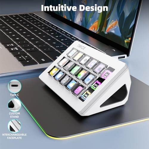 TMICE Stream Controller - Live Production Controller with 15 Customizable LCD Keys and Adjustable Stand, Trigger Actions in OBS Studio, Streamlabs, Twitch, YouTube and More, Works with PC/Mac