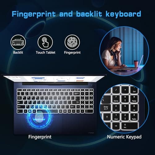 NIMO 15.6 IPS FHD-Laptop, 16GB RAM 1TB SSD Intel Pentium Quad Core N100, Computer with Backlit Keyboard Fingerprint (Beat to i3-1115G4 Up to 3.4GHz) Laptops for Student, Win 11 Blue
