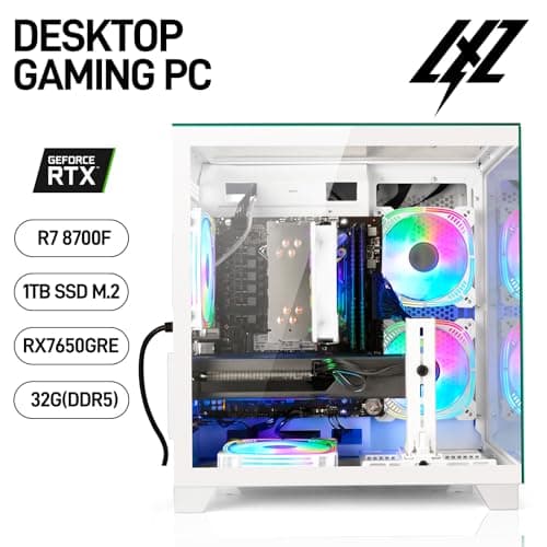 LXZ Gaming PC Desktop AMD Ryzen 7 8700F | AMD Radeon RX 7650GRE 8GB | 32GB DDR5 RAM | 1TB SSD | High-End Tower Computer(White)