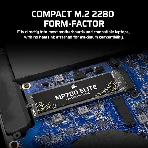 Corsair MP700 Elite 1TB PCIe 5.0 x4 NVMe M.2 SSD – Up to 10,000MB/sec – High-Density 3D TLC NAND – M.2 2280 - DirectStorage Compatible – Black