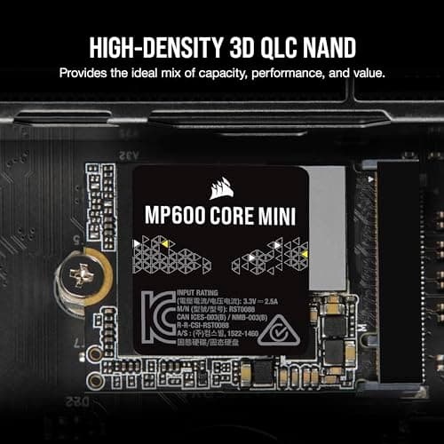 Corsair MP600 CORE MINI 2TB M.2 NVMe PCIe x4 Gen4 2 SSD – M.2 2230 – Up to 5,000MB/sec Sequential Read – High-Density QLC NAND – Great for Steam Deck, ASUS ROG Ally, Microsoft Surface Pro – Black