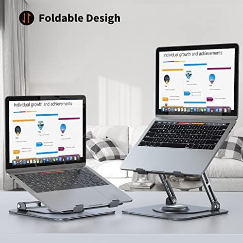 Laptop Stand for Desk, Adjustable Computer Stand with 360° Rotating Base, Ergonomic Laptop Riser for Collaborative Work, Foldable & Portable Laptop Stand, fits for All 10-16" Laptops