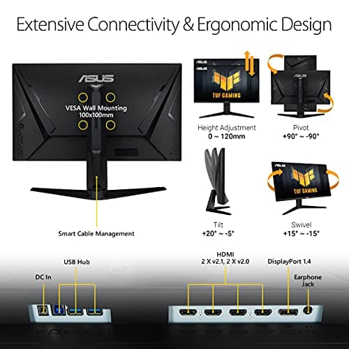 ASUS TUF Gaming 28” 4K 144HZ DSC HDMI 2.1, Monitor (VG28UQL1A) - UHD (3840 x 2160), Fast IPS, 1ms, Extreme Low Motion Blur Sync, G-SYNC Compatible, FreeSync Premium, Eye Care, DCI-P3 90%,BLACK