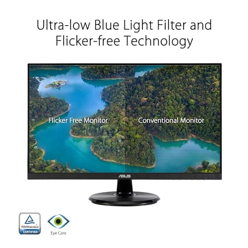 ASUS 27” 1080P Eye Care Monitor (VA27DQF) - IPS, Full HD, Frameless, 100Hz, 1ms, Adaptive-Sync, for Working and Gaming, Low Blue Light, Flicker Free, HDMI, DisplayPort, 3 Year Warranty