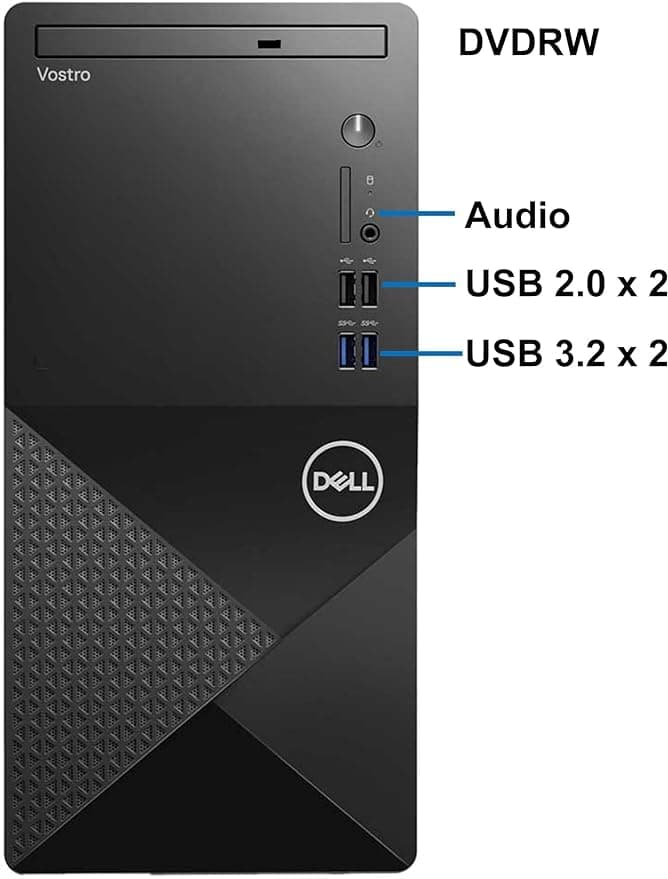 Dell Vostro 3910 Business Tower Desktop, 12th Gen Intel 4-Core Processor, DVD-RW, Display Port, HDMI, Ethernet Port, Windows 11 Pro, Black (16GB RAM | 1TB HHD + 1TB SSD)