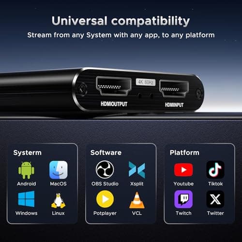 Video Capture Card, Audio Video Capture Card, USB 3.0 Capture Card 4K HDMI Loop-Out, 1080P 60FPS/2K 30FPS Video Game Capture for Streaming Works for PS5/Switch/Camera/PC/OBS(Black)